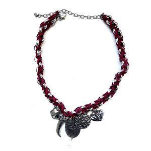 EMBELISHED Red Chain/Rope Necklace with Charms
